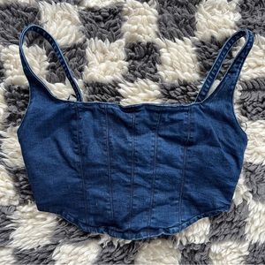 NWT Zara dark wash denim cropped corset bustier style top